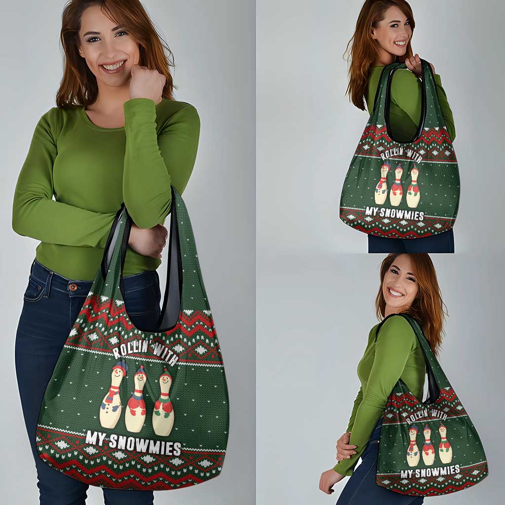 Christmas Bowling Rollin With My Snowmies Grocery Bag Xmas Holiday Patterns - Wonder Print Shop