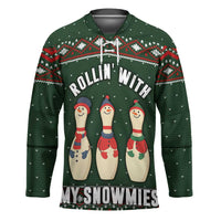 Christmas Bowling Rollin With My Snowmies Hockey Jersey Xmas Holiday Patterns - Wonder Print Shop