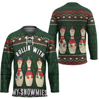 Christmas Bowling Rollin With My Snowmies Hockey Jersey Xmas Holiday Patterns - Wonder Print Shop