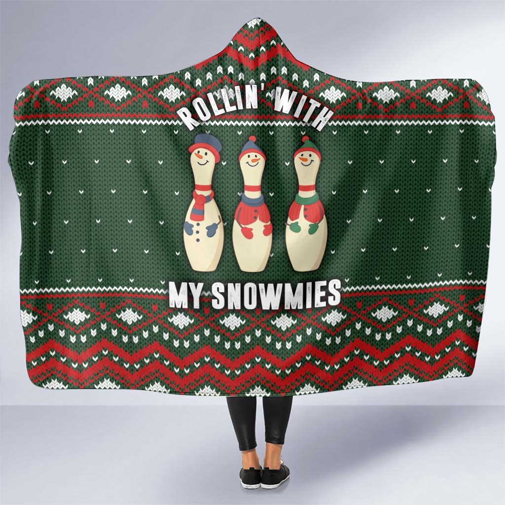 Christmas Bowling Rollin With My Snowmies Hooded Blanket Xmas Holiday Patterns - Wonder Print Shop