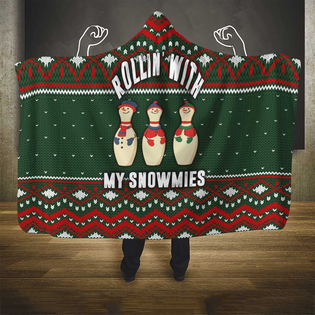 Christmas Bowling Rollin With My Snowmies Hooded Blanket Xmas Holiday Patterns - Wonder Print Shop
