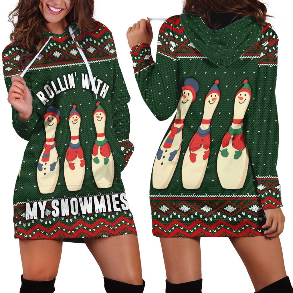 Christmas Bowling Rollin With My Snowmies Hoodie Dress Xmas Holiday Patterns - Wonder Print Shop