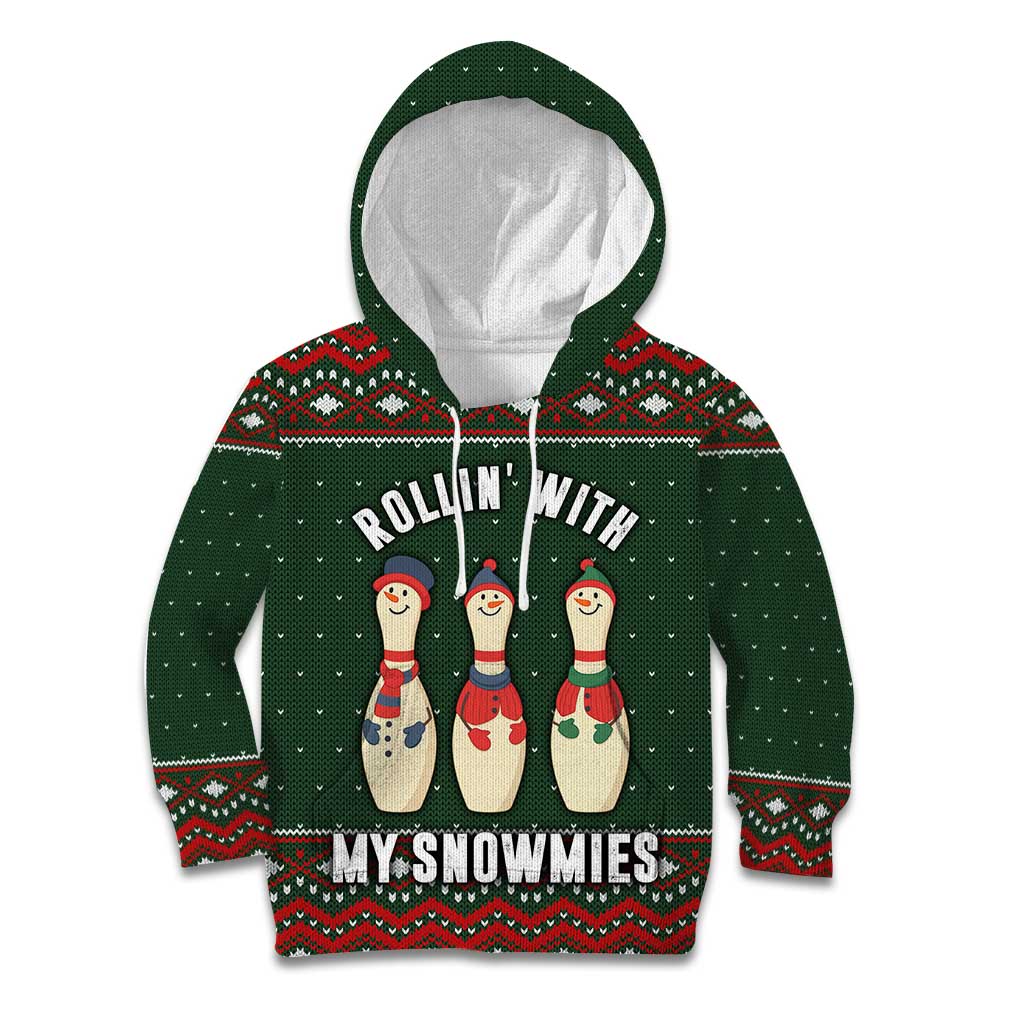Christmas Bowling Rollin With My Snowmies Kid Hoodie Xmas Holiday Patterns - Wonder Print Shop