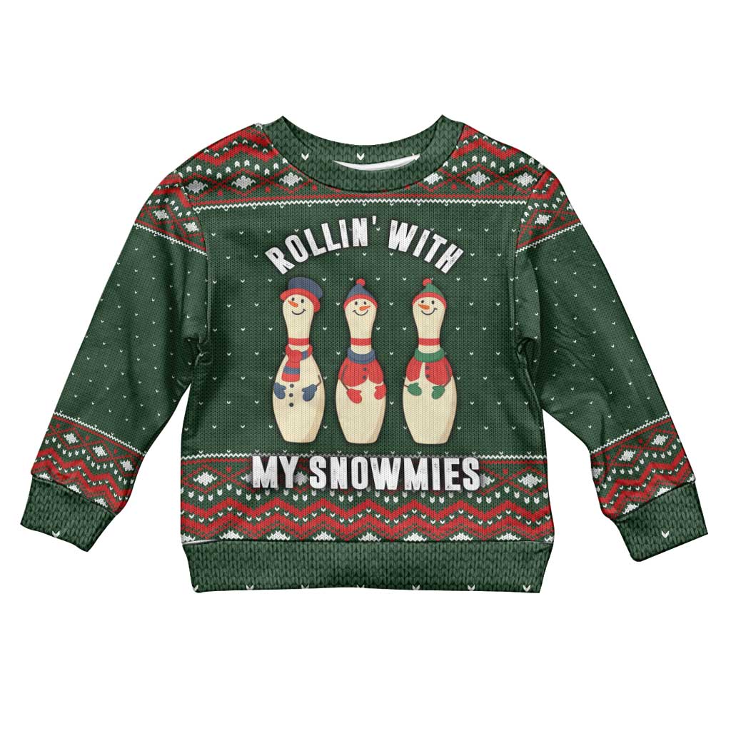 Christmas Bowling Rollin With My Snowmies Kid Ugly Christmas Sweater Xmas Holiday Patterns - Wonder Print Shop