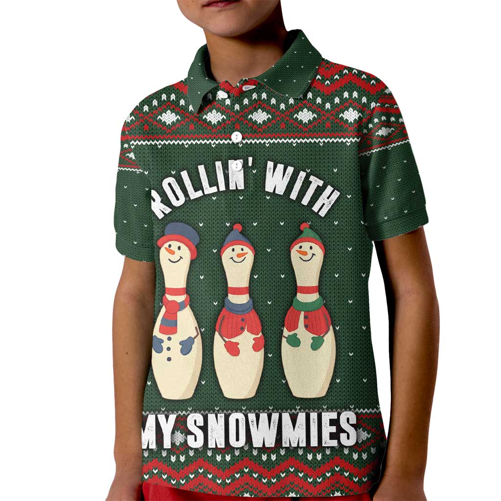 Christmas Bowling Rollin With My Snowmies Kid Polo Shirt Xmas Holiday Patterns - Wonder Print Shop