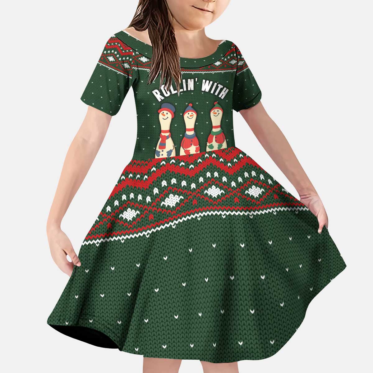 Christmas Bowling Rollin With My Snowmies Kid Short Sleeve Dress Xmas Holiday Patterns - Wonder Print Shop
