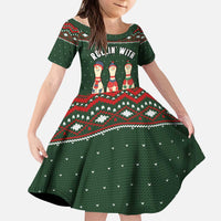 Christmas Bowling Rollin With My Snowmies Kid Short Sleeve Dress Xmas Holiday Patterns - Wonder Print Shop