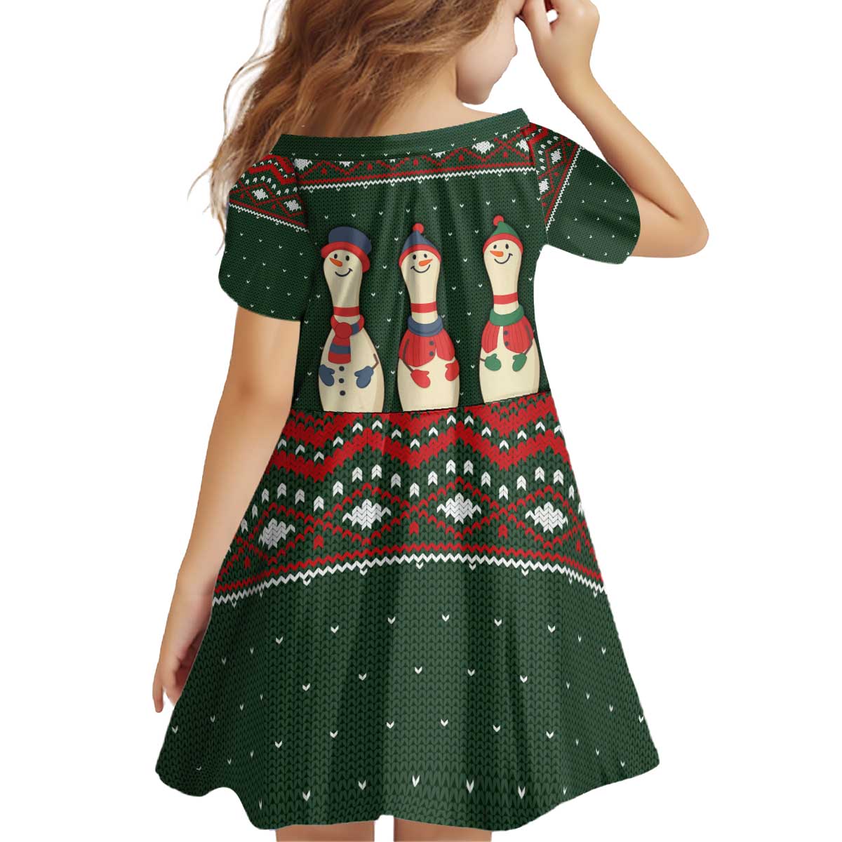 Christmas Bowling Rollin With My Snowmies Kid Short Sleeve Dress Xmas Holiday Patterns - Wonder Print Shop
