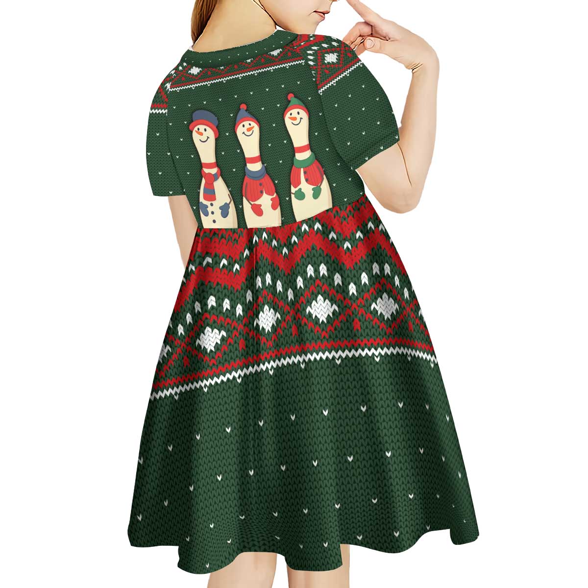 Christmas Bowling Rollin With My Snowmies Kid Short Sleeve Dress Xmas Holiday Patterns - Wonder Print Shop