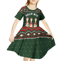 Christmas Bowling Rollin With My Snowmies Kid Short Sleeve Dress Xmas Holiday Patterns - Wonder Print Shop