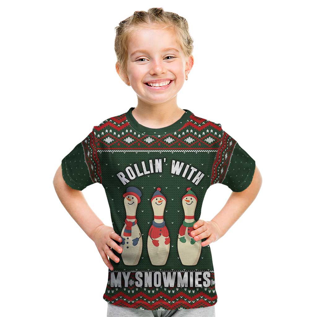 Christmas Bowling Rollin With My Snowmies Kid T Shirt Xmas Holiday Patterns - Wonder Print Shop