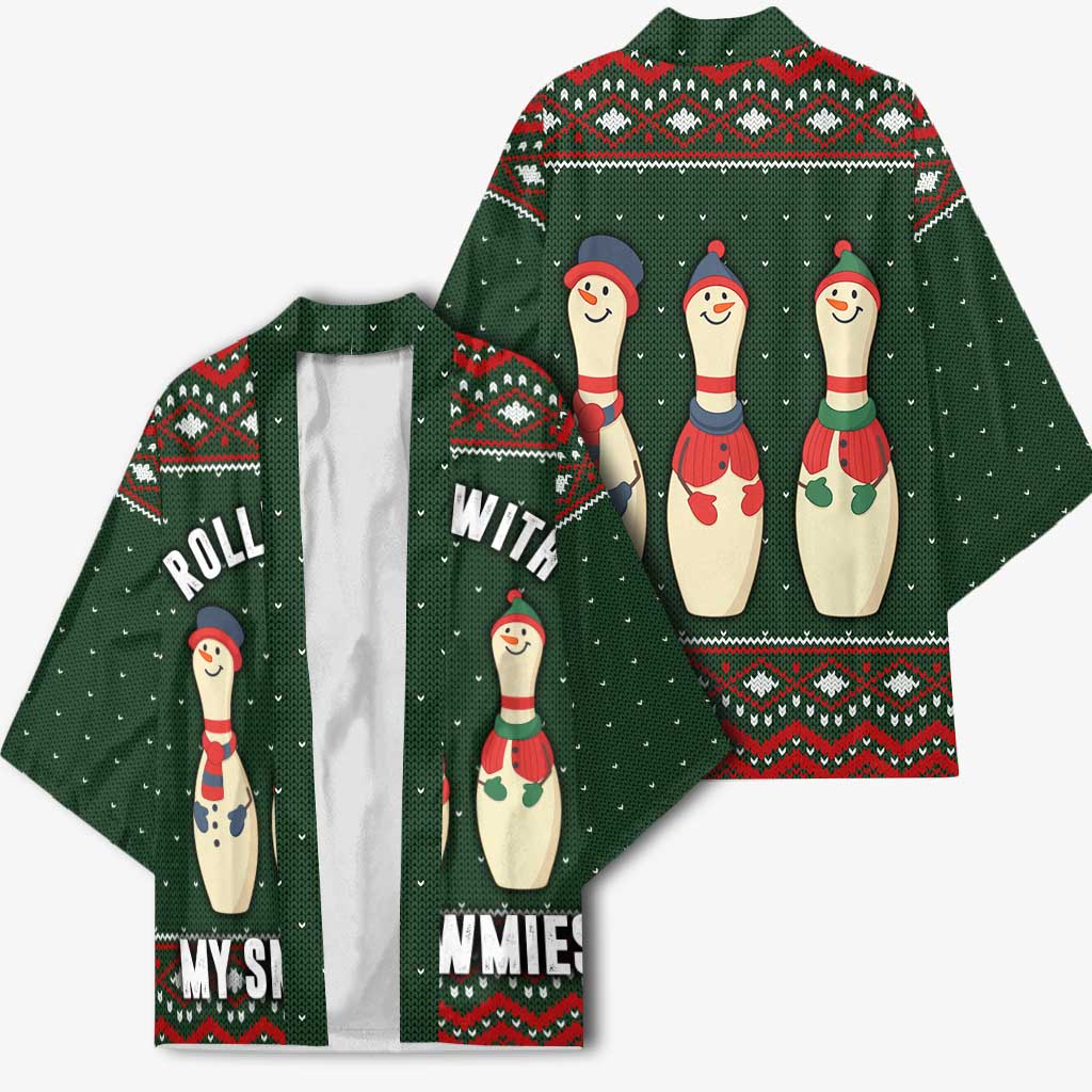 Christmas Bowling Rollin With My Snowmies Kimono Xmas Holiday Patterns - Wonder Print Shop