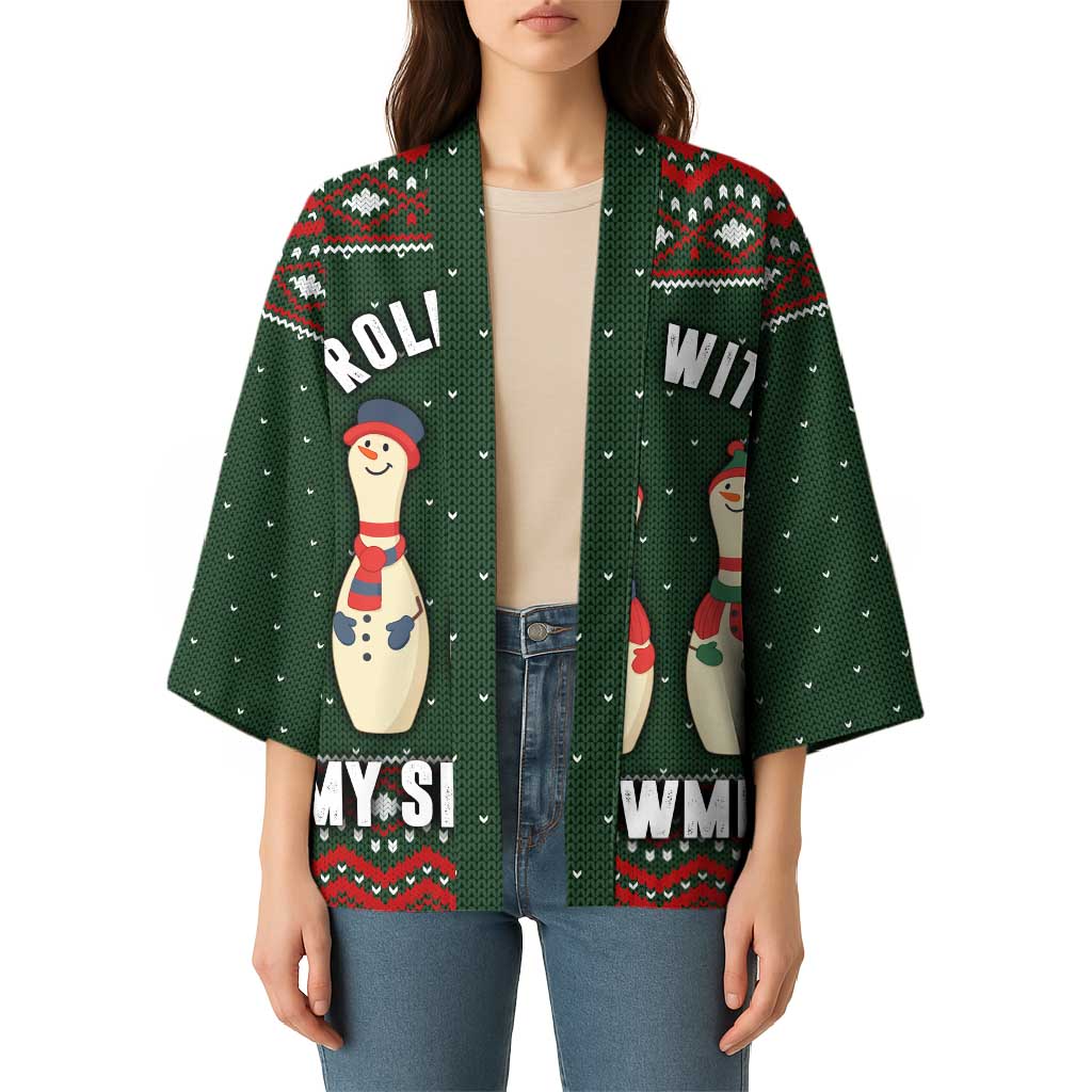 Christmas Bowling Rollin With My Snowmies Kimono Xmas Holiday Patterns - Wonder Print Shop