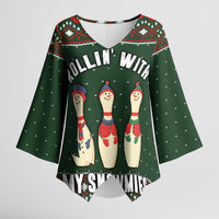 Christmas Bowling Rollin With My Snowmies Kimono Sleeve Blouse Xmas Holiday Patterns - Wonder Print Shop