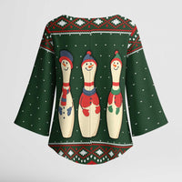 Christmas Bowling Rollin With My Snowmies Kimono Sleeve Blouse Xmas Holiday Patterns - Wonder Print Shop