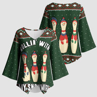 Christmas Bowling Rollin With My Snowmies Kimono Sleeve Blouse Xmas Holiday Patterns - Wonder Print Shop