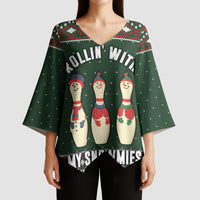 Christmas Bowling Rollin With My Snowmies Kimono Sleeve Blouse Xmas Holiday Patterns - Wonder Print Shop