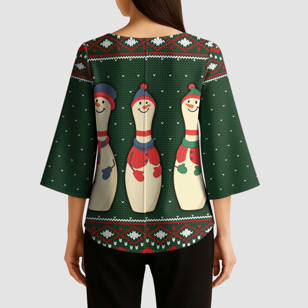 Christmas Bowling Rollin With My Snowmies Kimono Sleeve Blouse Xmas Holiday Patterns - Wonder Print Shop