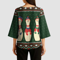 Christmas Bowling Rollin With My Snowmies Kimono Sleeve Blouse Xmas Holiday Patterns - Wonder Print Shop