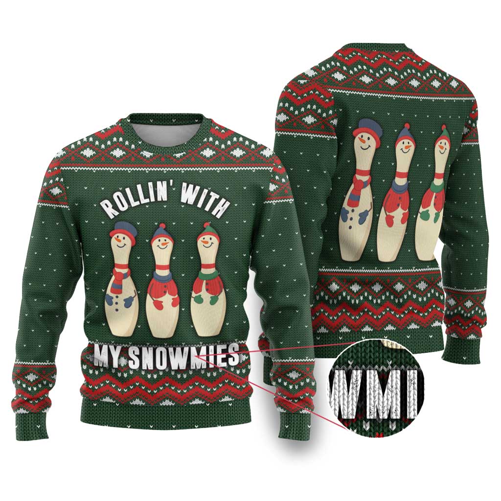 Christmas Bowling Rollin With My Snowmies Ugly Christmas Sweater Xmas Holiday Patterns - Wonder Print Shop