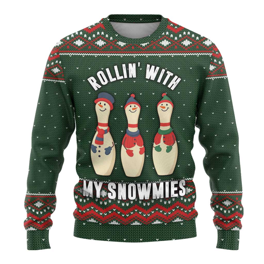 Christmas Bowling Rollin With My Snowmies Ugly Christmas Sweater Xmas Holiday Patterns - Wonder Print Shop