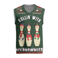Christmas Bowling Rollin With My Snowmies Christmas Knitted V-Neck Vest Xmas Holiday Patterns - Wonder Print Shop