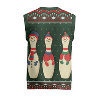 Christmas Bowling Rollin With My Snowmies Christmas Knitted V-Neck Vest Xmas Holiday Patterns - Wonder Print Shop