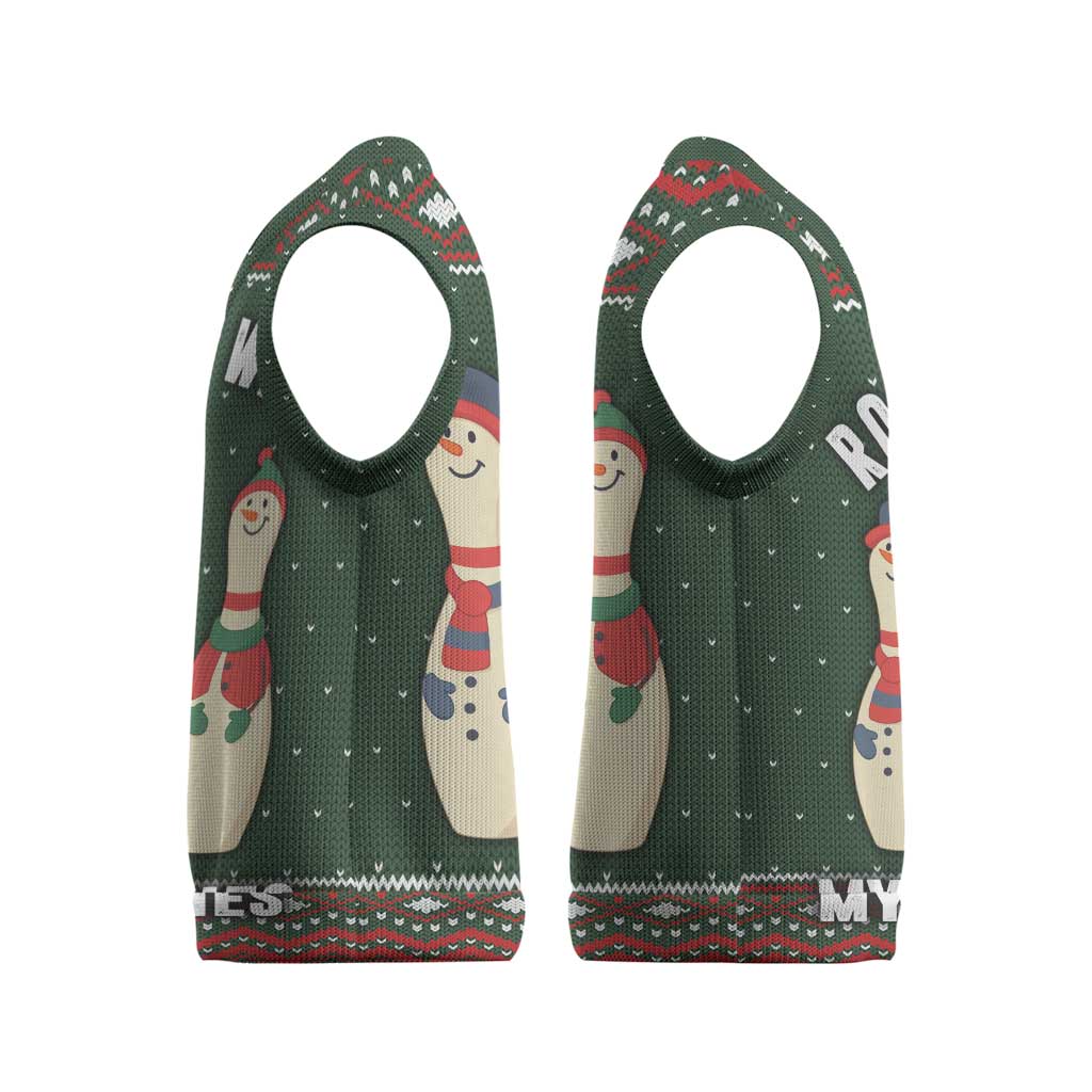 Christmas Bowling Rollin With My Snowmies Christmas Knitted V-Neck Vest Xmas Holiday Patterns - Wonder Print Shop