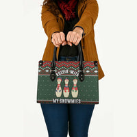 Christmas Bowling Rollin With My Snowmies Leather Bag Xmas Holiday Patterns - Wonder Print Shop