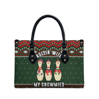 Christmas Bowling Rollin With My Snowmies Leather Bag Xmas Holiday Patterns - Wonder Print Shop