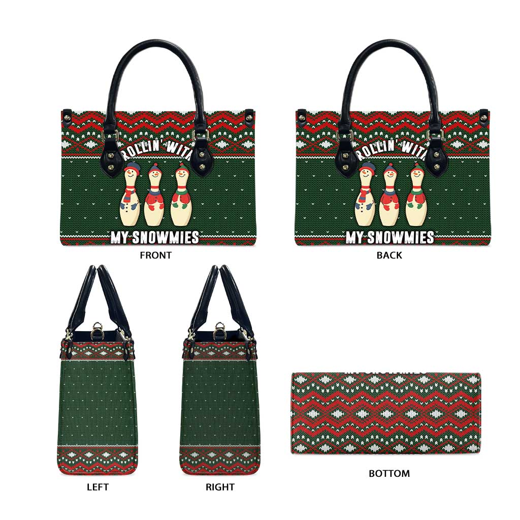 Christmas Bowling Rollin With My Snowmies Leather Bag Xmas Holiday Patterns - Wonder Print Shop