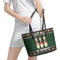 Christmas Bowling Rollin With My Snowmies Leather Tote Bag Xmas Holiday Patterns - Wonder Print Shop