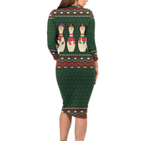Christmas Bowling Rollin With My Snowmies Long Sleeve Bodycon Dress Xmas Holiday Patterns - Wonder Print Shop