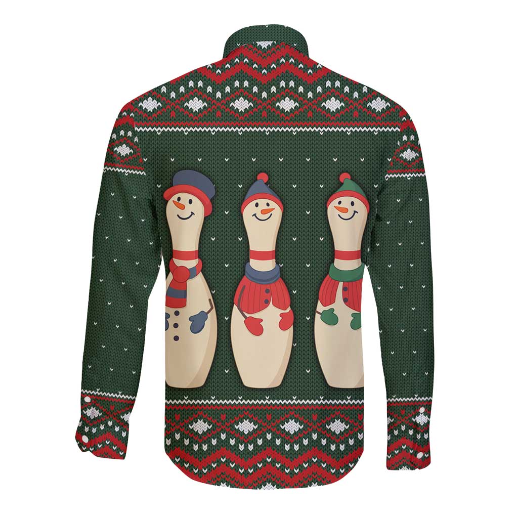 Christmas Bowling Rollin With My Snowmies Long Sleeve Button Shirt Xmas Holiday Patterns - Wonder Print Shop