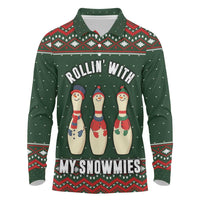 Christmas Bowling Rollin With My Snowmies Long Sleeve Polo Shirt Xmas Holiday Patterns - Wonder Print Shop