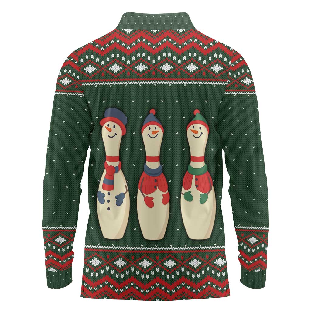 Christmas Bowling Rollin With My Snowmies Long Sleeve Polo Shirt Xmas Holiday Patterns - Wonder Print Shop