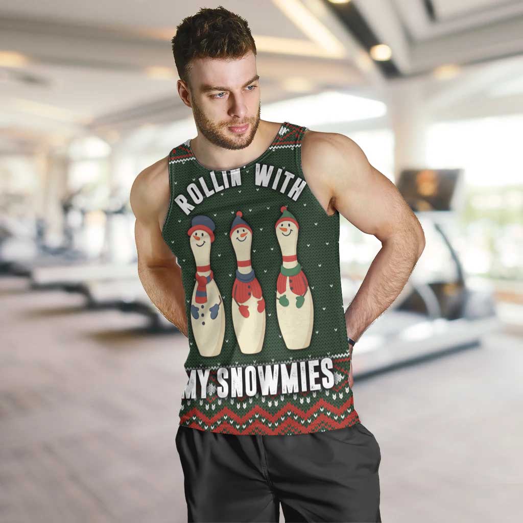 Christmas Bowling Rollin With My Snowmies Men Tank Top Xmas Holiday Patterns - Wonder Print Shop