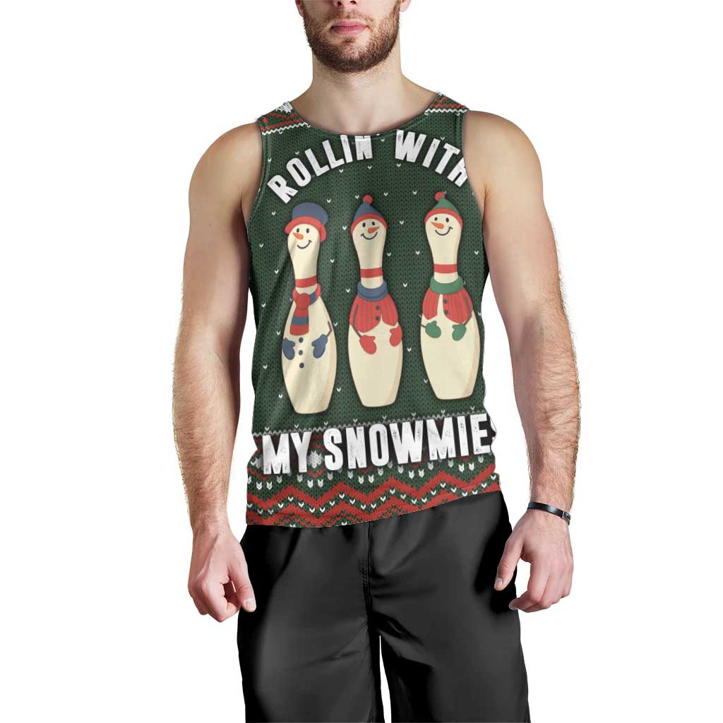 Christmas Bowling Rollin With My Snowmies Men Tank Top Xmas Holiday Patterns - Wonder Print Shop