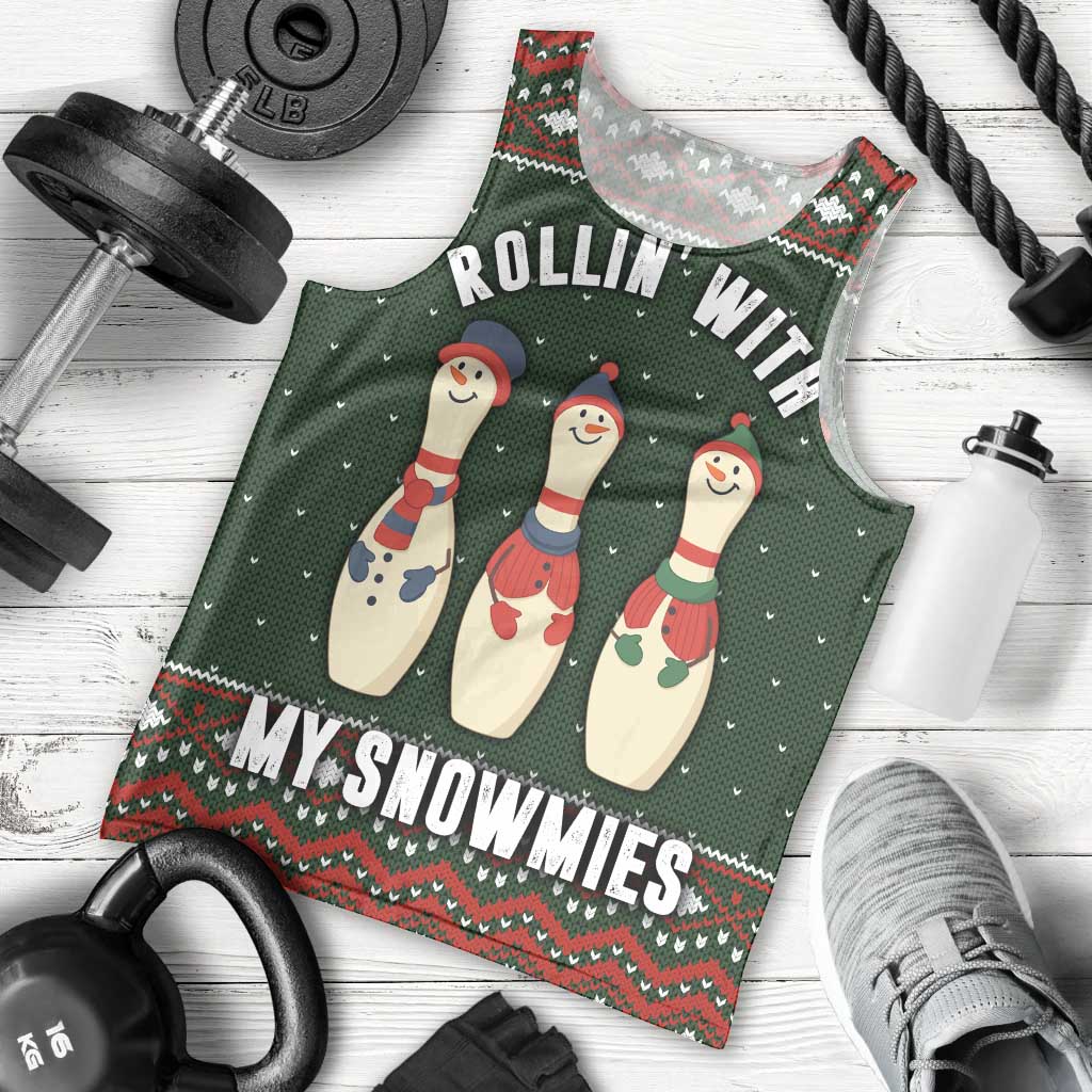 Christmas Bowling Rollin With My Snowmies Men Tank Top Xmas Holiday Patterns - Wonder Print Shop