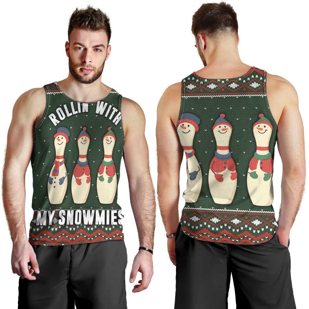 Christmas Bowling Rollin With My Snowmies Men Tank Top Xmas Holiday Patterns - Wonder Print Shop