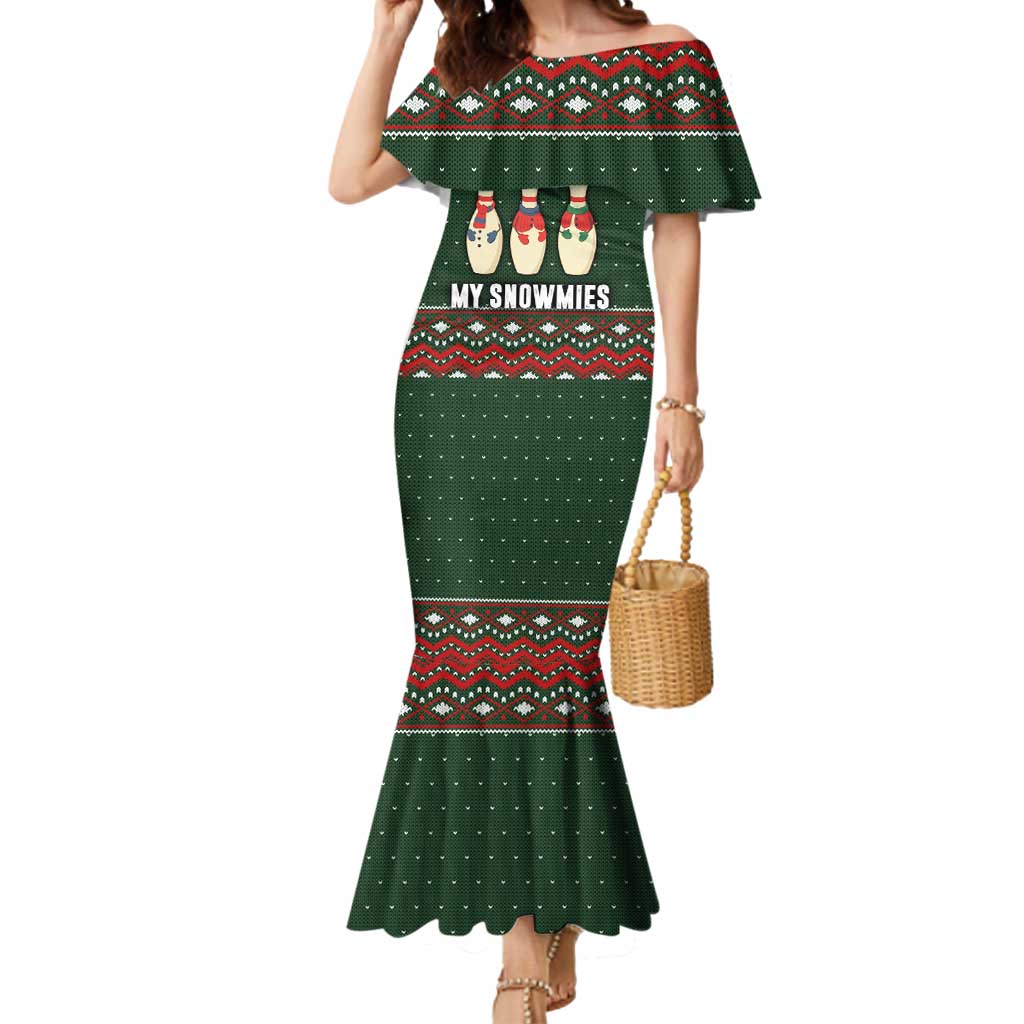 Christmas Bowling Rollin With My Snowmies Mermaid Dress Xmas Holiday Patterns - Wonder Print Shop