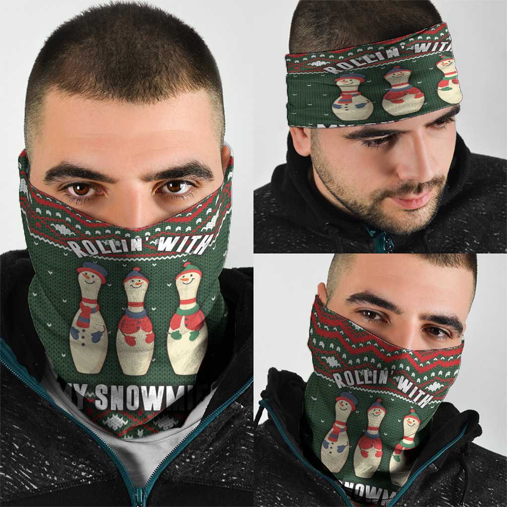 Christmas Bowling Rollin With My Snowmies Neck Gaiter Xmas Holiday Patterns - Wonder Print Shop
