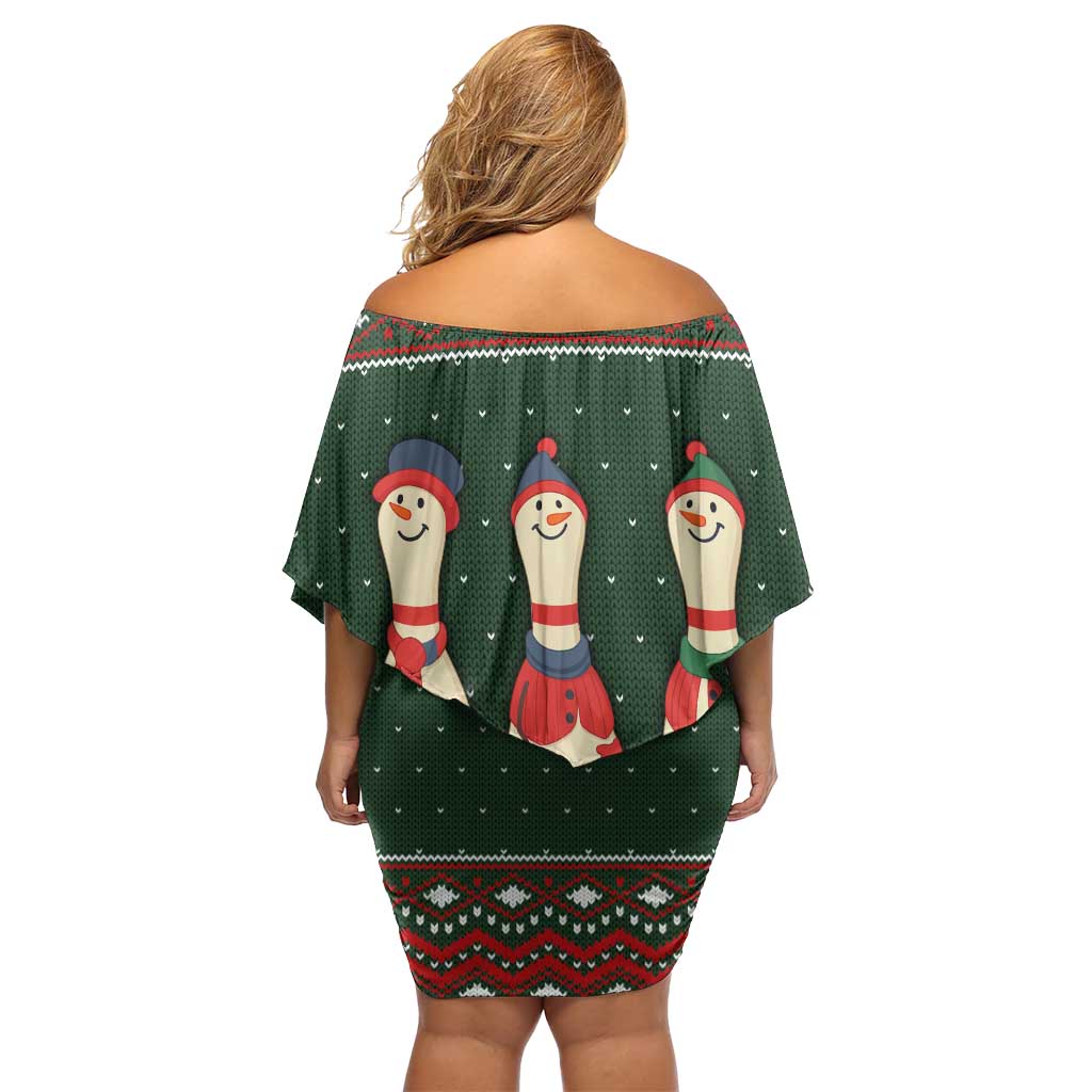 Christmas Bowling Rollin With My Snowmies Off Shoulder Short Dress Xmas Holiday Patterns - Wonder Print Shop
