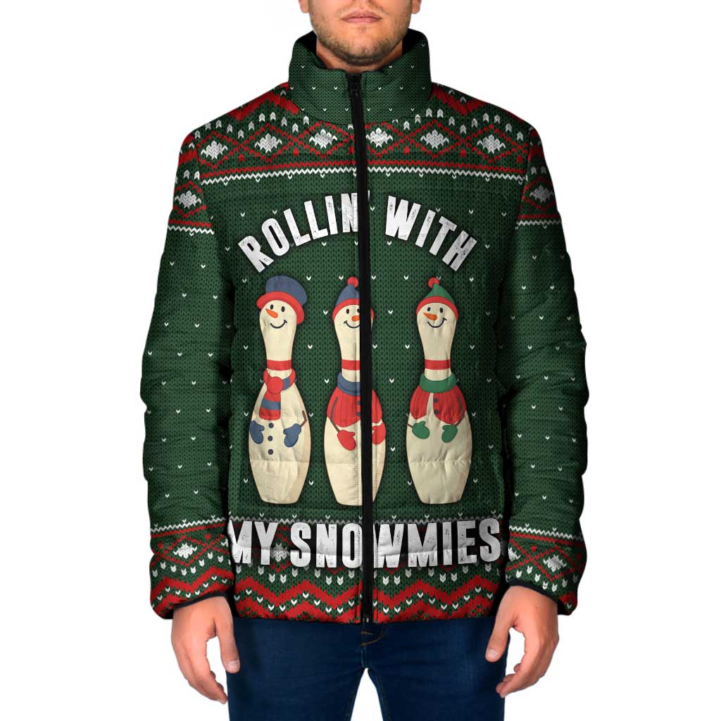 Christmas Bowling Rollin With My Snowmies Padded Jacket Xmas Holiday Patterns - Wonder Print Shop