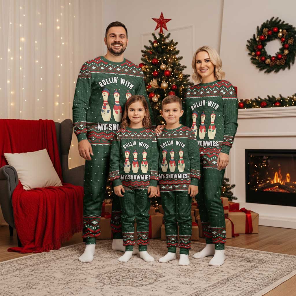 Christmas Bowling Rollin With My Snowmies Christmas Pajama Set Xmas Holiday Patterns - Wonder Print Shop