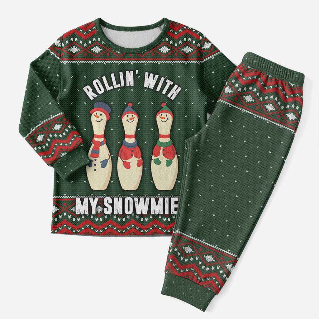 Christmas Bowling Rollin With My Snowmies Christmas Pajama Set Xmas Holiday Patterns - Wonder Print Shop