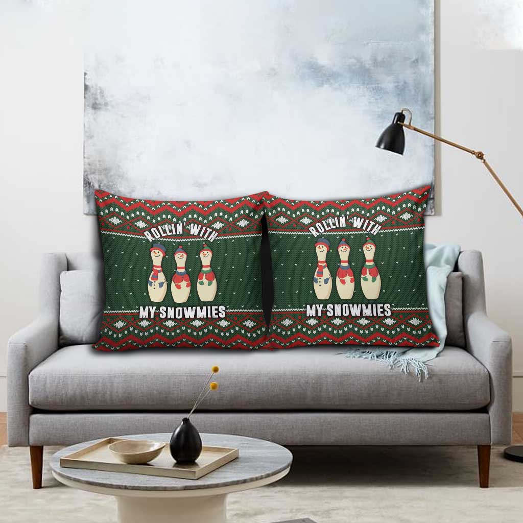 Christmas Bowling Rollin With My Snowmies Pillow Cover Xmas Holiday Patterns - Wonder Print Shop