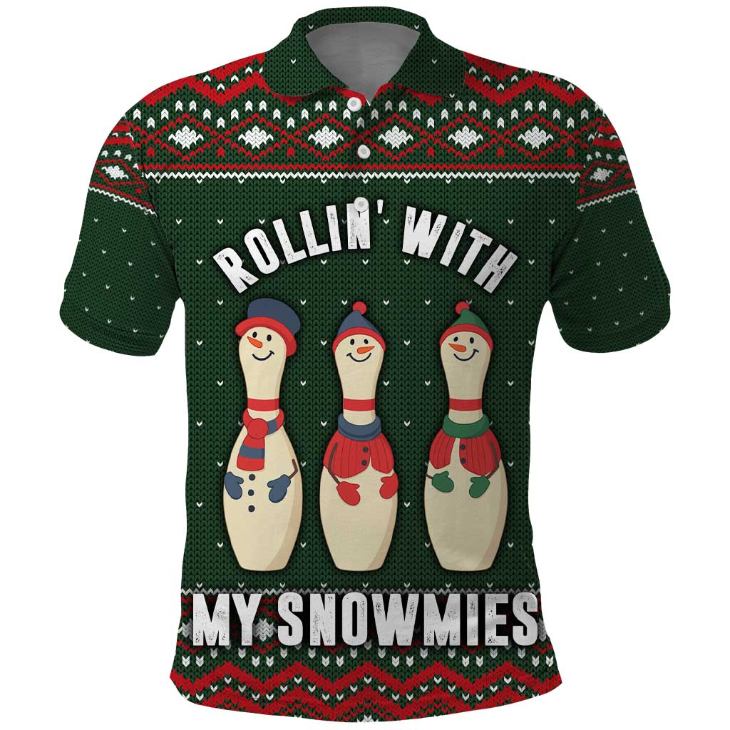 Christmas Bowling Rollin With My Snowmies Polo Shirt Xmas Holiday Patterns - Wonder Print Shop
