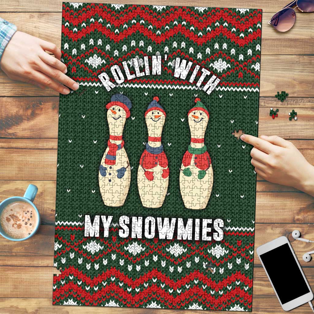 Christmas Bowling Rollin With My Snowmies Puzzle Xmas Holiday Patterns - Wonder Print Shop