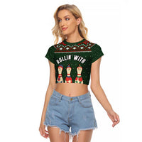 Christmas Bowling Rollin With My Snowmies Raglan Cropped T Shirt Xmas Holiday Patterns - Wonder Print Shop